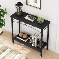 Rubbermaid 2 Tier Entryway Table, 31.5" Console Tables With Storage, Retro Sofa Table With Metal, Industrial Behind Couc