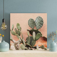 Foundry Select Green Cactus Plant Near Brown Wall - Wrapped Canvas Painting