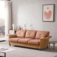 Alcott Hill Linen Fabric Faux Leather With Wood Leg Sofa