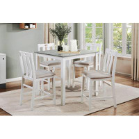 Latitude Run® 5-Piece Pack Counter Height Set Weathered Grey And White Table And Fabric Upholstered 4 Chairs Casual Dini