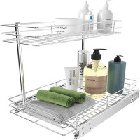 Rebrilliant Pull Out Under Sink Cabinet Organizer, 2 Tier Slide Wire Shelf Basket- 10.43W X 17.32D X 14.56H - Request At