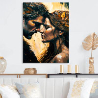 Red Barrel Studio Black And Gold Couple Kissing Art I - Traditional Canvas Wall Art