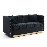 House of Hampton Contemporary Vertical Channel Tufted Velvet Sofa  Loveseat Modern Upholstered 2 Seater Couch For Living