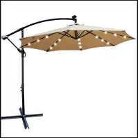 Latitude Run® Tan 10 ft Outdoor Patio Umbrella Solar Powered LED Lighted Sun Shade Market Waterproof 8 Ribs