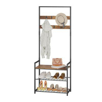 Gian Coat Rack Shoe Bench, Hall Tree Entryway Storage Bench, Wood Look Accent Furniture with Metal Frame