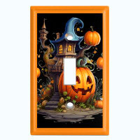 WorldAcc Metal Light Switch Plate Outlet Cover (Halloween Spooky Tree House Pumpkin - Single Toggle)