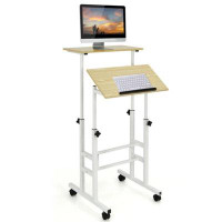 Inbox Zero Height Adjustable Mobile Standing Desk With Rolling Wheels For Office And Home
