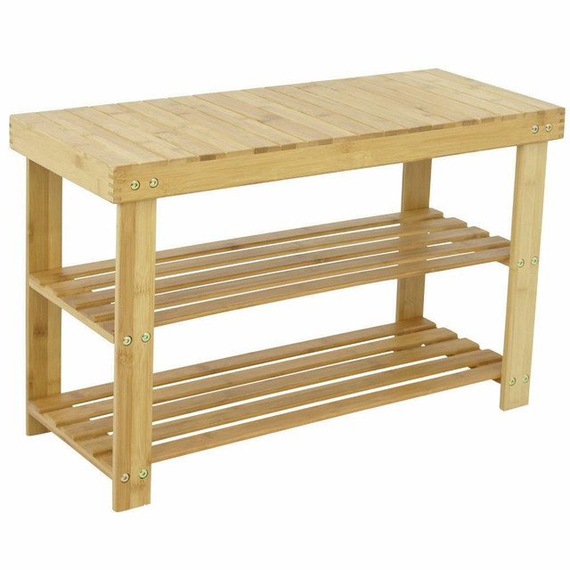 NEW BAMBOO SHOE BENCH STORAGE RACK SEAT & ORGANZIER JF3343 in Other in Edmonton Area - Image 2