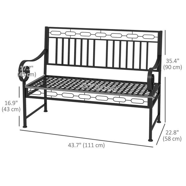 Garden Bench 43.7" W x 22.8" D x 35.4" H Black in Patio & Garden Furniture - Image 3