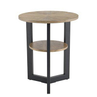 17 Stories Round Solid Wood End Table With Metal Frame