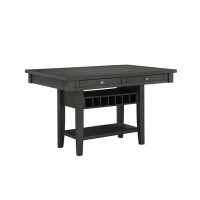 Red Barrel Studio Transitional Gray Finish 1pc Counter Height Table with Storage Drawers Display Shelf Wine Rack