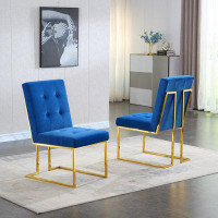 Everly Quinn Modern Velvet Dining Chair Set Of 2, Tufted Design And Finish Stainless Base