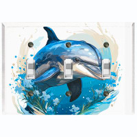 WorldAcc Metal Light Switch Plate Outlet Cover (Blue Dolphin Ocean Splash - Triple Toggle)