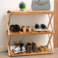 Rebrilliant Acacia 3 Tiers Wooden Plants Stand Foldable Shoe Rack