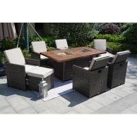 Latitude Run® Patrick Rectangular 8 - Person 71" Long Fire Pit Table Dining Set With Cushions