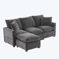 Ebern Designs 84" Modular Sofa, 4 Seat Chenille Sectional Couch Set with 2 Pillows Included