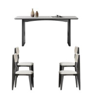 Orren Ellis Pure white rock board table with solid wood feet