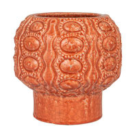 Bungalow Rose Embossed Terra-Cotta Footed Vase/Planter With Crackle Glaze