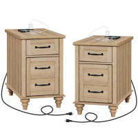 Darby Home Co 2 Set Oak End Table With Charging Station, Sofa Side Table Nightstand  With USB Port