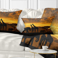 East Urban Home African Giraffes and Elephant and Rhino Lumbar Pillow