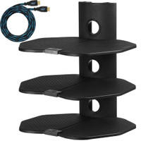 Cheetah Mounts AS3B Three (3) Shelf TV Component Wall Mount Shelving Bracket with 18x16" Shelves and Cable Management fo
