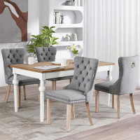 Everly Quinn Linen Fabric Dining Chair with Wooden Legs