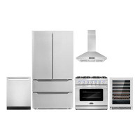 Cosmo 5 Piece Kitchen Package with 36" Freestanding Gas Range  36" Under Cabinet Mount 24" Built-in Fully Integrated Dis