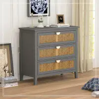 Latitude Run® 3 Drawer Cabinet,Natural rattan,American Furniture,Suitable for bedroom, living room