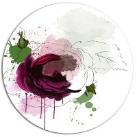 Design Art 'Purple Rose Sketch Watercolor' Oil Painting Print on Metal