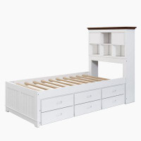 Red Barrel Studio Nahyeli Wood Captain Bookcase Bed with Trundle Bed and 3 Spacious Under Bed Drawers