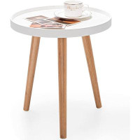 George Oliver George Oliver Round Side Table, End Table With Wooden Tray, Sturdy Tripod Stand & Premium Metal Connectors