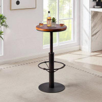 17 Stories 42.2" Tall Rustic Industrial Bar Table-19.68" Dia Round Wooden Top Metal Bar Height Adjustable Standing Pub T