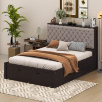 Red Barrel Studio Wood Queen Size Platform Bed With Storage Headboard, Shoe Rack And 4 Drawers