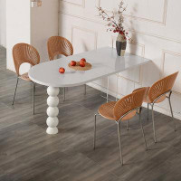 Orren Ellis Creamy wind semi-oval dining table household against the wall acrylic dining table