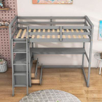 Harriet Bee Twin Size 2 Drawers Loft Bed With Desk And Shelves