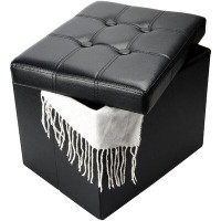 Ebern Designs Storage Ottoman, Folding Foot Stool With Thicker Foam Padded Seat Small Leather Storage Ottoman Bench Foot