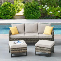 Latitude Run® Nazime 74.02" Wide Outdoor Wicker Patio Sofa with Cushions