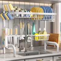 Co-t Over The Sink Dish Drying Rack, Adjustable (25.5 To 33.5 Inch) 2 Tier Metal Steel Dish Drying Racks For Kitchen Cou