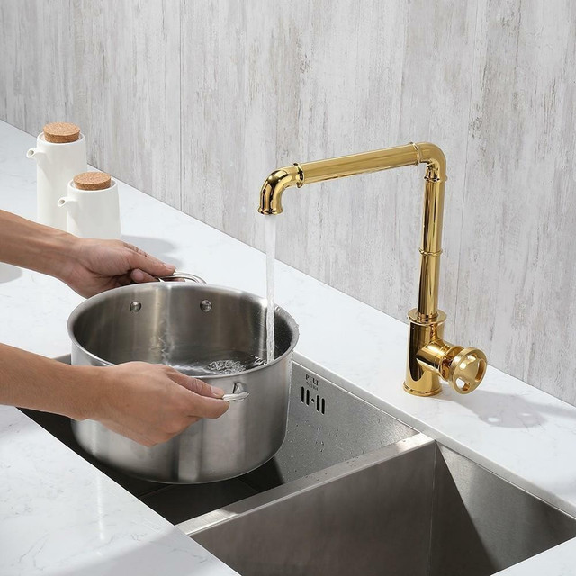 Industrial Gold 1-Hole Kitchen Faucet Pipe Faucet Brass Single Handle in Plumbing, Sinks, Toilets & Showers - Image 4