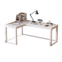 Hokku Designs White L shape Solid wood desks
