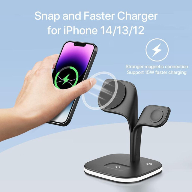 Magnetic Station 5 in 1 Faster Mag-Safe Wireless Charger for iPhone 14,13,12 Pro/MaX, Apple Watch in Cell Phone Accessories in City of Montréal - Image 4