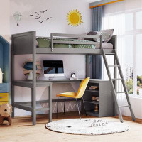 Harriet Bee Loft Bed With Shelves And Desk, Wooden Loft Bed With Desk