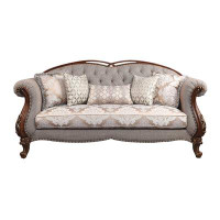 World Menagerie Aadhyasri Grey and Cherry Button Tufting Sofa