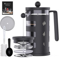 JUMMICO French Press Coffee Maker With 4-stage Filter System Borosilicate Glass Durable Stainless Steel
