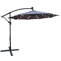 Arlmont & Co. 10 Ft Outdoor Patio Umbrella Solar Powered Led Lighted Sun Shade Market Waterproof 8 Ribs Umbrella With Cr