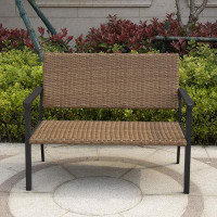 Rubbermaid Outdoor Loveseat Bench Chair For Outside Patio Porch, Metal Frame, Natural All Weather Wicker