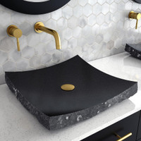 18 x 15.5 Omega Dark Stone Vessel Sinks - Midnight Black Granite ( Many other Stone colors are available )