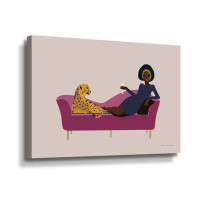 Everly Quinn Wild Lounge I Pink Couch Gallery Wrapped Canvas
