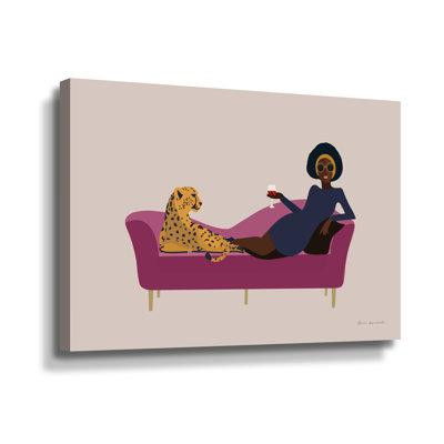 Everly Quinn Wild Lounge I Pink Couch Gallery Wrapped Canvas in Couches & Futons