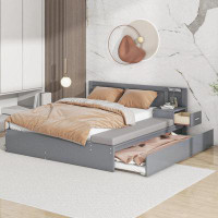 Latitude Run® Wood Storage Hydraulic Platform Bed With Trundle, Side Table And Lounge